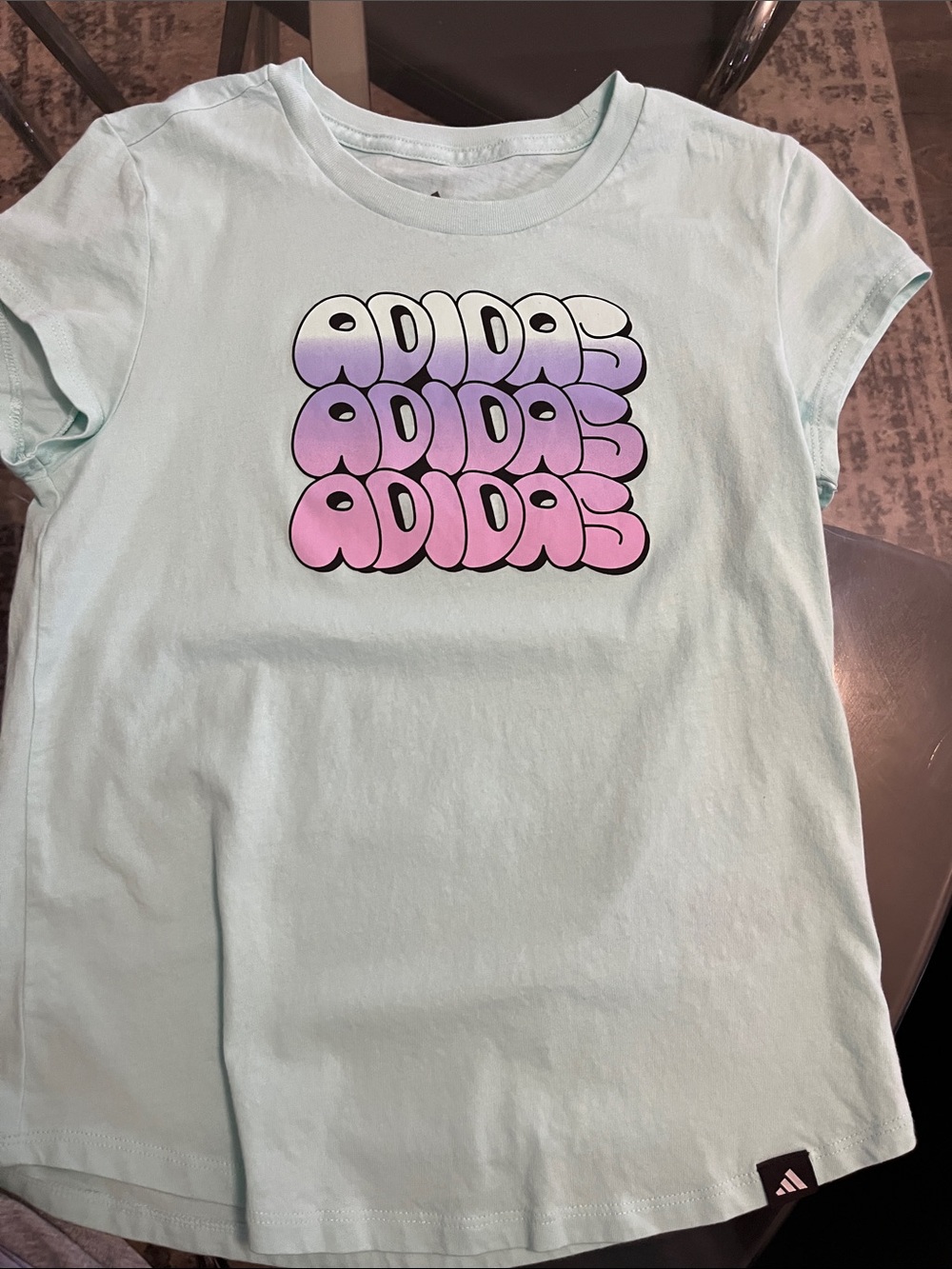 adidas Light Blue Tee with Pink-Purple Gradient Logo